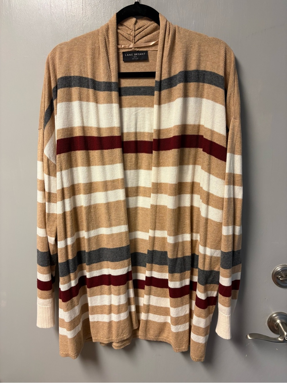 Lane Bryant Tan, burgundy and Gray Striped Sweater Cardigan Size 18/20